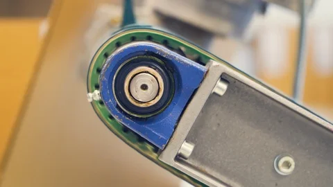 Conveyor system in factory, close up macro shot, 4K. Stock Footage 129874738