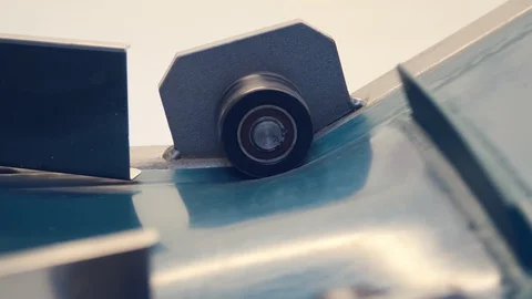 Conveyor system in factory, close up macro shot, 4K. Stock Footage 129875522