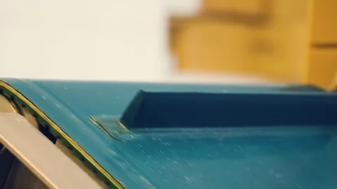 Conveyor system in factory, close up macro shot, 4K. Stock Footage 129876770