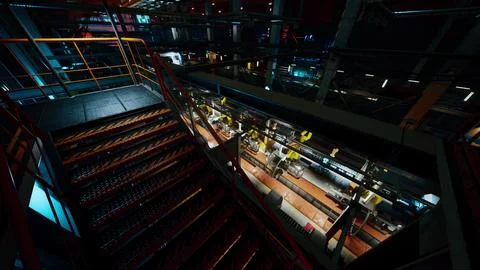 Conveyor system in a factory during machine construction Stock Illustration