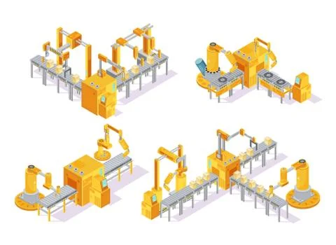 Conveyor System Isometric Design Concept 스톡 일러스트