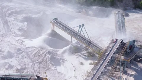 Conveyor system lines for industrial stone crusher. 스톡 동영상 245160834
