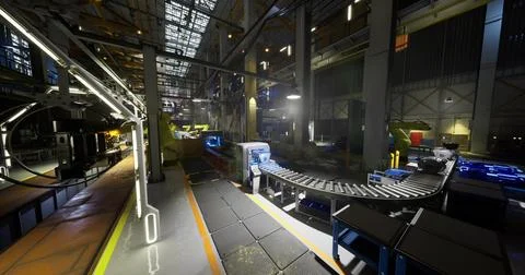 Conveyor system operating in a large industrial facility during daytime イラスト素材