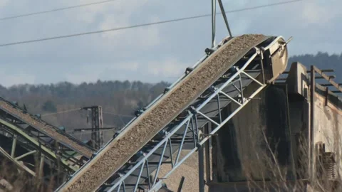 Conveyor Transporting Gravel at Aggregate Processing Plant Stock-Footage 344402927