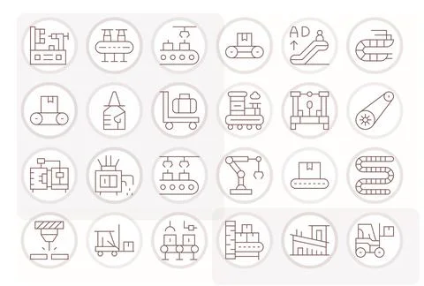 Conveyor Vector Icon Collection featuring 24 Pixel Aligned Retina Ready Thi.. Stock Illustration