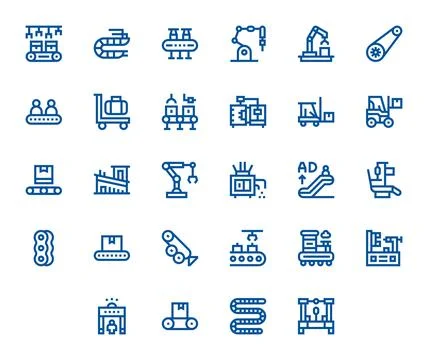 Conveyor Vector Icon Toolkit featuring 28 Pixel Optimized High Resolution B.. Stock Illustration