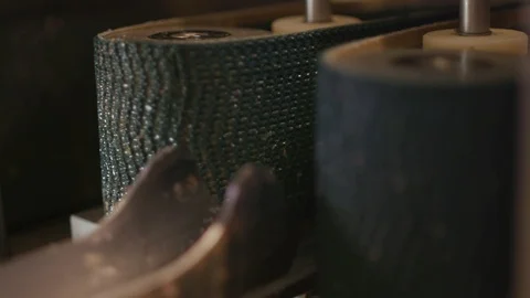 A conveyor on which salmon is cut into two wound halves. Stock Footage 117826200