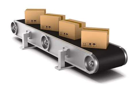 Conveyor on white background. Isolated 3D illustration Illustrazione stock