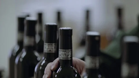 Conveyor of wine production , human working on the line. Stock Footage 83774758
