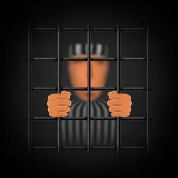 A Convicted Person Behind a Prison Cell. Stock Illustration