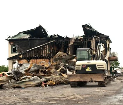 Convience store distroyed by fire Stock Photos