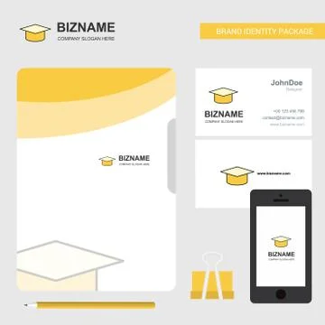 Convocation cap Business Logo, File Cover Visiting Card and Mobile App Design Stock Illustration
