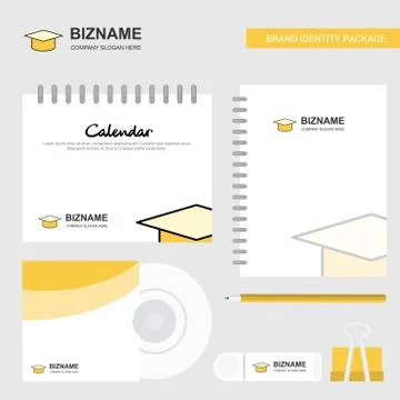 Convocation cap Logo, Calendar Template, CD Cover, Diary and USB Brand Statio Illustrazione stock