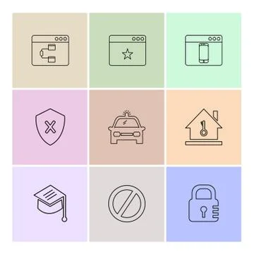Convocation , car , lock , sheild , windows , ui , layout , web , user interf Stock Illustration