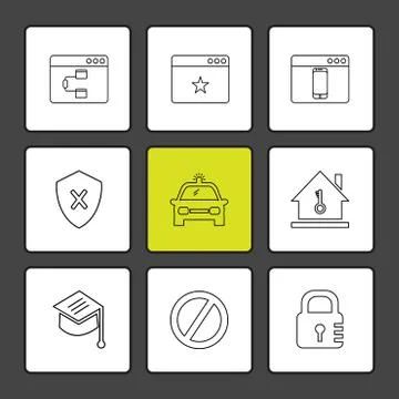Convocation , car , lock , sheild , windows , ui , layout , web , user interf Stock Illustration