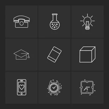 Convocation , cube , idea , bulb , beaker ,  Watch , time , clock , alaram ,  Stock Illustration