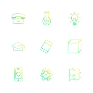 Convocation , cube , idea , bulb , beaker ,  Watch , time , clock , alaram ,  Stock Illustration