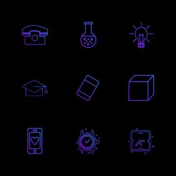 Convocation , cube , idea , bulb , beaker ,  Watch , time , clock , alaram ,  Stock Illustration