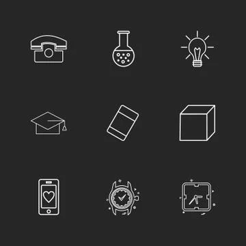 Convocation , cube , idea , bulb , beaker ,  Watch , time , clock , alaram ,  Stock Illustration
