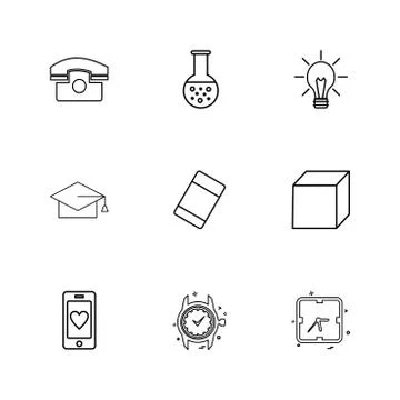 Convocation , cube , idea , bulb , beaker ,  Watch , time , clock , alaram ,  Stock Illustration