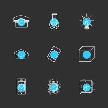 Convocation , cube , idea , bulb , beaker ,  Watch , time , clock , alaram ,  Stock Illustration