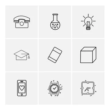 Convocation , cube , idea , bulb , beaker ,  Watch , time , clock , alaram ,  Stock Illustration