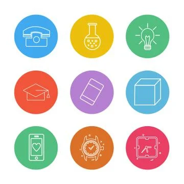 Convocation , cube , idea , bulb , beaker ,  Watch , time , clock , alaram ,  Stock Illustration