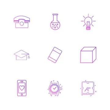 Convocation , cube , idea , bulb , beaker ,  Watch , time , clock , alaram ,  Stock Illustration
