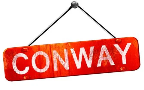 Conway, 3D rendering, a red hanging sign Stock Illustration