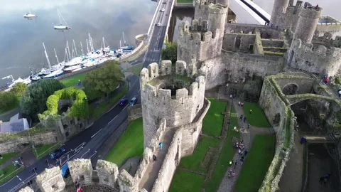 CONWY CASTLE DRONE VIDEO  Video stock 254091324