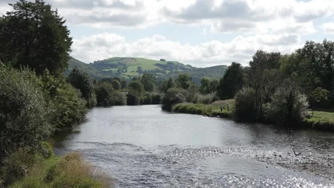 Conwy River during summer, Llanrwst, Clwyd, Snowdonia, North Wales Stock Footage 269999366