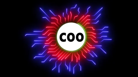 COO text animation in white oval surrounded by red and blue glowing lines l.. 動画素材 330848496