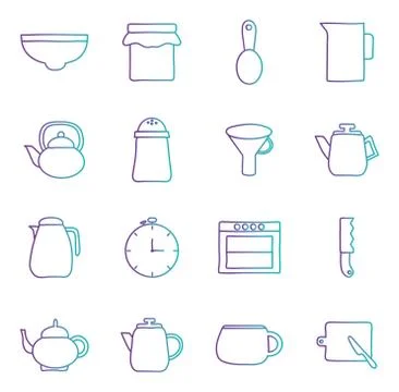 Cook and kitchen decorative elements gradient style icon set vector design Stock Illustration