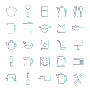 Cook and kitchen decorative elements gradient style icon set vector design Stock Illustration