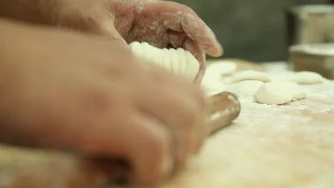 Cook and noodles roll out leather bags and buns (3) Stock Footage 202163203