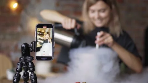 Cook blogger record video on kitchen Stock Footage 149557574