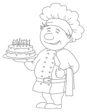 Cook with cake, contour Stock Illustration