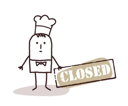 Cook chef with closed sign Stock Illustration