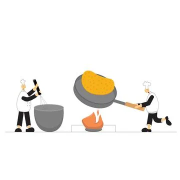 Cook chef with hat, uniform cooking in professional kitchen restaurant. Vector Stock Illustration