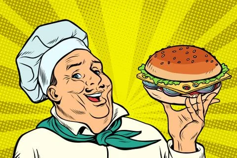 Cook Chef man presentation gesture. hamburger 库存插图