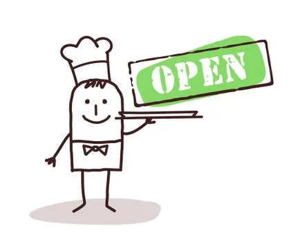 Cook chef with open sign Stock Illustration