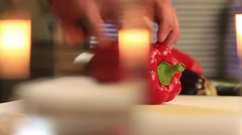 Cook chopped pepper Stock Footage 49314466
