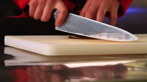 Cook chops eggplant Stock Footage 49314304