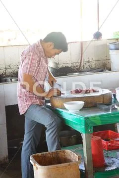 Cook chops spareribs Stock Photos