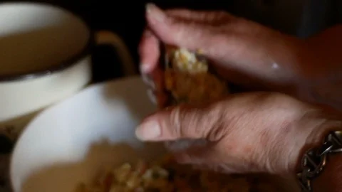 A cook, compact ball paste for the preparation of Tyrolean dumplings Stock-Footage 112649744
