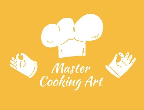Cook concept isolated on dark background. Master Cooking Art lettering with cook Stock Illustration