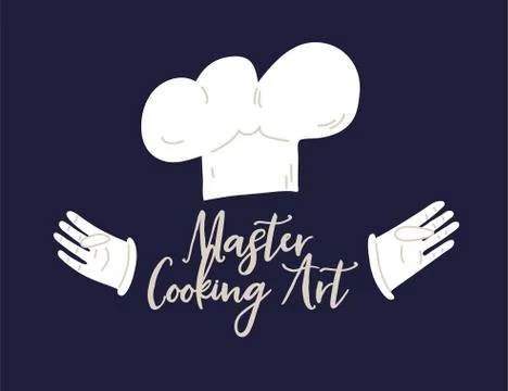 Cook concept isolated on dark background. Master Cooking Art lettering with cook Stock Illustration