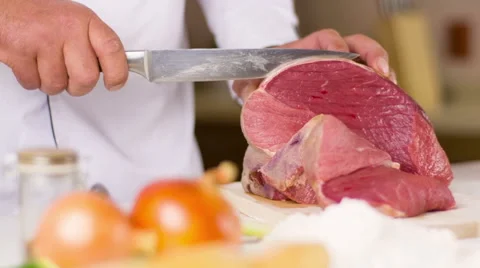 Cook Cut The Meat Stock Footage 49112151