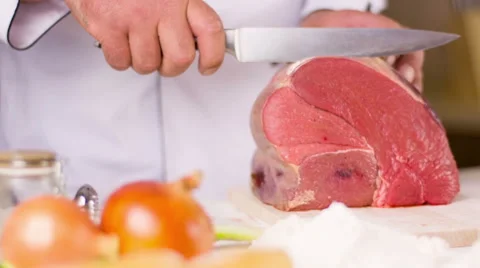 Cook Cut The Meat Stock Footage 49215268