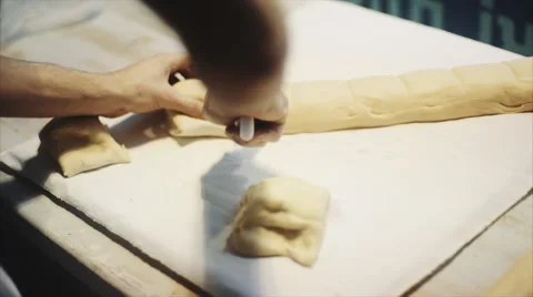 Cook Cuts The Dough Stock Footage 60486810